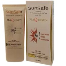 سان سیف مکیسان ضد آفتاب کرم پودری بژ رز گلد  فاقد چربی انواع پوست 40 گرم NW 20 برند Maquisun Foundation Sunscreen